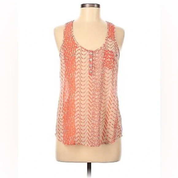 G BY GUESS Print Semi-Sheer Sleeveless Blouse in Coral - Picture 1 of 10